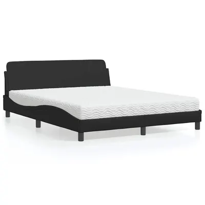 vidaXL Pat cu saltea, Dover, negru, 160x200 cm, piele ecologică