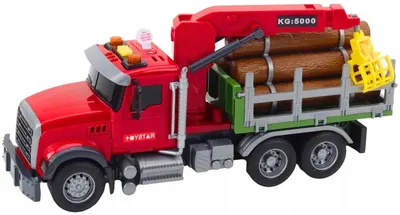 Jucărie pentru copii Lean Toys - Camion pentru transportul buștenilor, 30 cm, roşu