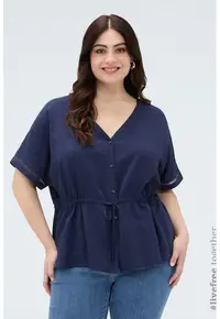 Bluza cu decolteu in V si talie ajustabila - Bleumarin