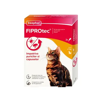 Pipete Antiparazitare Pisici Fiprotec, Beaphar, >1kg/ 3 pipete x 0.5 ml