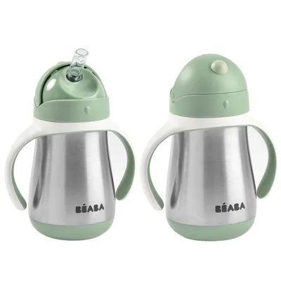 Cana cu pai din inox Beaba 250 ml Sage Green
