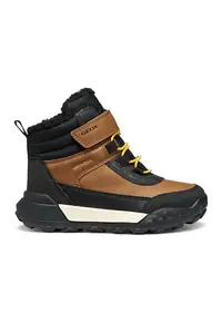 Ghete de piele ecologica cu insertii textile - Negru/Caramel