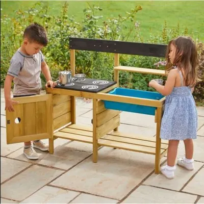 Bucatarie de joaca pentru copii, TP Toys, lemn natural, 95x37,5x88cm, set accesorii