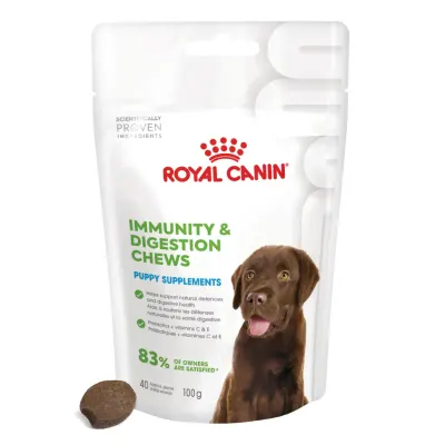 ROYAL CANIN Immunity & Digestion Chews Puppy Supplements, punguță recompense funcționale câini junior, sistem imunitar, sistem digestiv, 100g