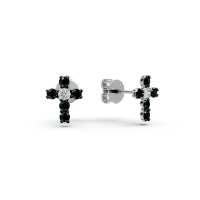 Cercei cruciulite din aur alb cu diamante negre si incolore de 0.1ct