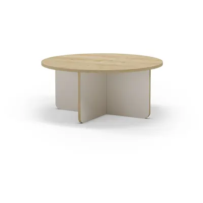 Măsuță de cafea crem/în culoare naturală rotundă cu blat cu aspect de lemn de stejar ø 80 cm Hillary – Marckeric