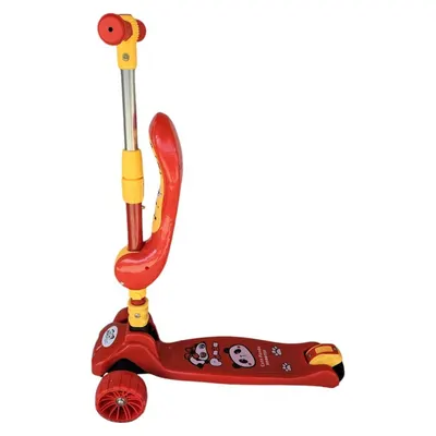 Trotineta pentru copii Novokids Mini Scooter 8010 Rosu 2 in 1, cu roti luminoase din silicon, melodii, 3 roti, pliabila, maner reglabil, greutate suportata 50 kg