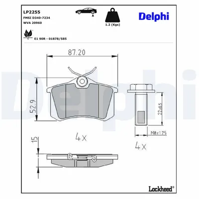 Set placute frana spate Delphi LP2255 Audi, VW, Skoda, Seat, Ford, Renault, Peugeot