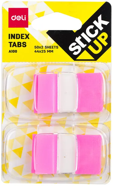 Indexuri autoadezive Deli - 25 x 44 mm, 2 x 50 coli, roz