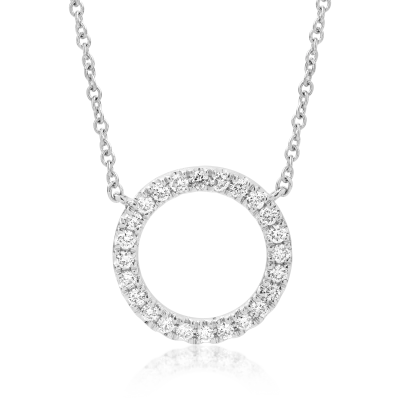 Lant cu pandantiv cerc din aur alb cu diamante de 0.19ct