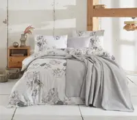 Set de lenjerie de pat din 4 piese cu pătură Rakla - Grey, bumbac ranforce