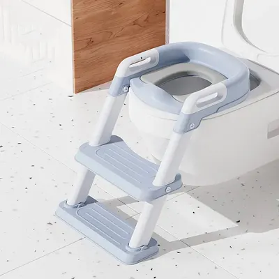 Reductor toaleta pentru copii, Little Mom Kids Steps Blue pliabil cu scara, inaltime reglabila in 2 pozitii, suprafata antiderapanda si colac moale