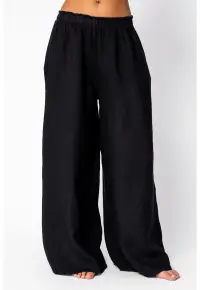 Pantalon lung wide 100% IN Black 21884 - Negru