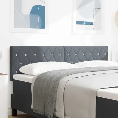 vidaXL Tăblie LED cu benzi LED cu headboard Gri închis 144 cm Catifea