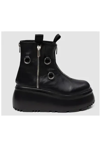 Ghete din piele cu anouri metalice Rebel - Negru