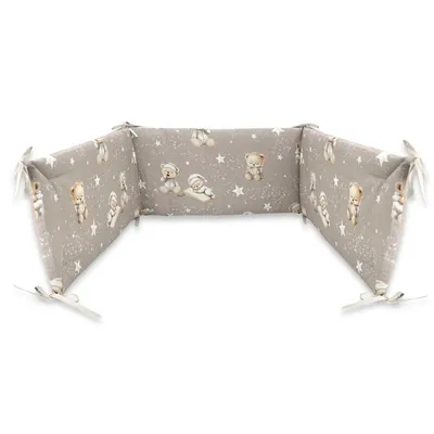 Aparatoare pentru patut, MimiNu, Din bumbac certificat Oeko Tex Standard 100, 180x30 cm, Cu panglici, Bedtime story beige