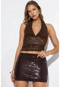 Fusta mini bodycon cu paiete - neagra - poliester cu lycra