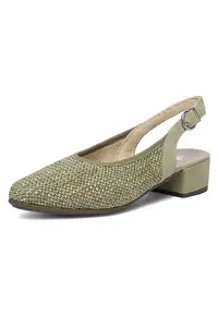 Pantofi dama verde - material textil si piele ecologica - varf ascutit - toc bloc