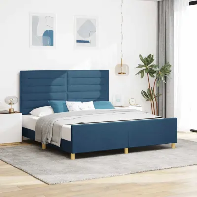 vidaXL Cadru de pat cu headboard albastru 180 x 200 cm țesătură