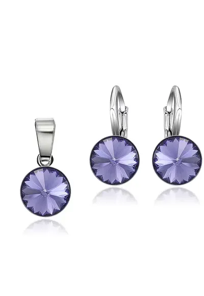 Set Argint 925 placat cu rodiu cu cristale Swarovski® Rivoli 8mm LRS - Violet inchis