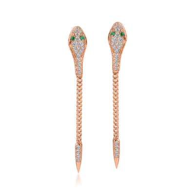 Cercei din aur roz cu smaralde de 0.1ct si diamante de 1ct
