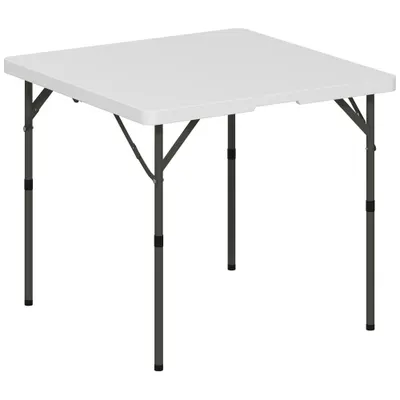 Outsunny Masă de Camping Pliabilă cu 2 Înălțimi Reglabile, 86x86x74 cm, Alb | Aosom Romania