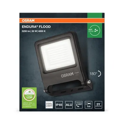 Proiector LED OSRAM ENDURA FLOOD, 50W, 220-240V, 4500 lm, lumina neutra(4000K), IP65, 245x210x43mm, aluminiu, Gri