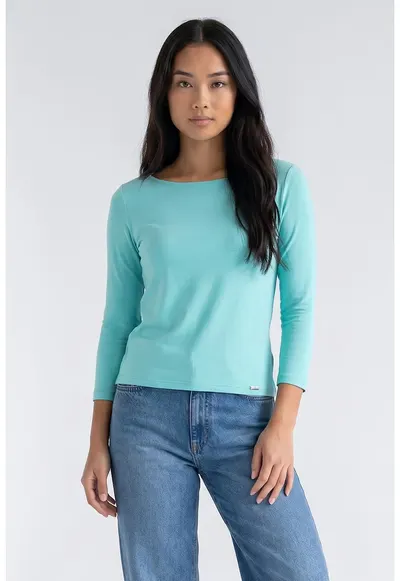Bluza de dama casual cu decolteu decupat la spate - maneca lunga - croiala regular - lungime standard - din vascoza - M1371 - Verde