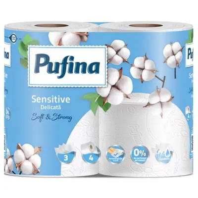 Hartie Igienica Lux, 3 Straturi, Alb Sensitive, Pufina, 4 Role