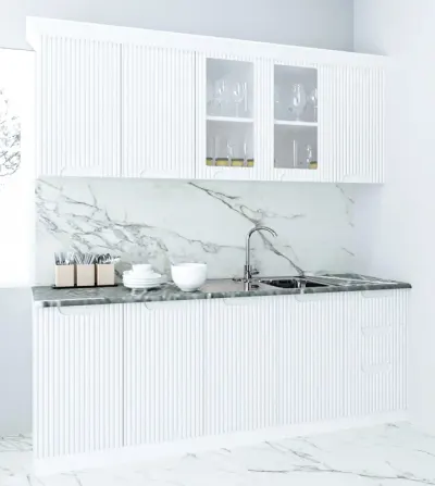 Set bucatarie SPACE 200 cm, 6 corpuri, blat termorezistent, fronturi MDF, alb rustic