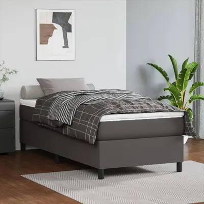 vidaXL Cadru de pat cu arcuri, gri, 100x200 cm, piele ecologică