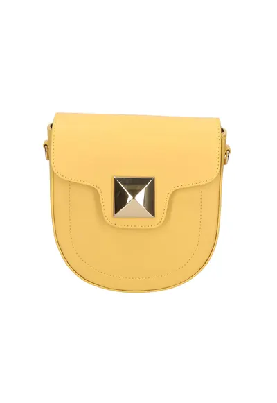 Geanta crossbody din piele cu bareta detasabila - Galben deschis