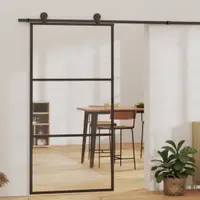 vidaXL Ușă glisantă, negru, 102x205 cm, sticlă ESG și aluminiu