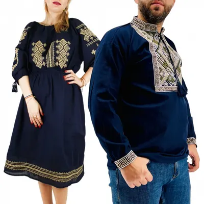 Set Traditional Cuplu 292 Camasi traditionale cu broderie si Rochie traditionala