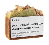 Sapun natural pentru pielea normala cu cacao, spirulina si burete lufa, 130g, Sabio