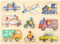 Puzzle din lemn cu manere Small Foot - Vehicule, 9 piese