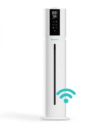 Umidificator AlecoAir U40 Tower White, WiFi, Lampa UV-C, Higrostat, Lumini ambientale, Vapori calzi, Aromaterapie
