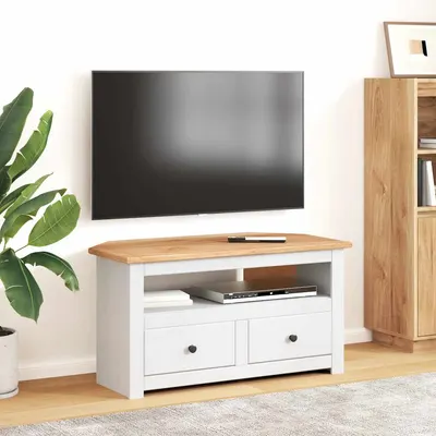 vidaXL Comodă TV de colț alb 93x49x49 cm lemn masiv pin gama Panama