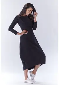 Rochie midi tip balloon din bumbac streetwear cu maneci lungi - - Negru