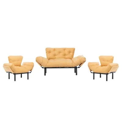 Set NITTA 2-1-1, canapea extensibila 3 locuri si 2 fotolii extensibile, mustar