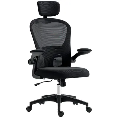 Vinsetto Scaun de Birou din Plasă Scaun de Escritorio Spătar Înalt Suport de Cap Ajustabil Suport Lombar 4D 62x64x120 cm Negru | Aosom Romania