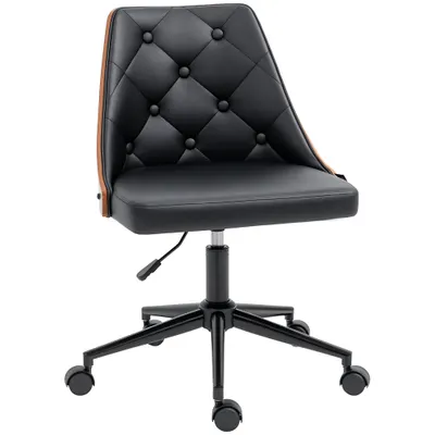 Vinsetto Scaun de Birou cu Înălțime Reglabilă și Basculare pentru Dormitor Birou 53x62x77-87 cm Negru și Lemn | Aosom Romania