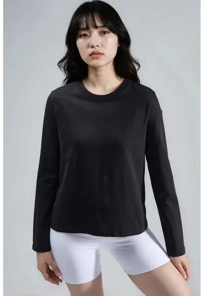 Bluza dama - Negru - Guler rotund - Jerseu