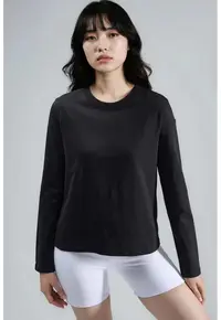 Bluza dama - Negru - Guler rotund - Jerseu