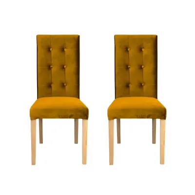 Set 2 scaune living TEO LUX, picioare lemn natur, stofa galben, 46x60x98 cm