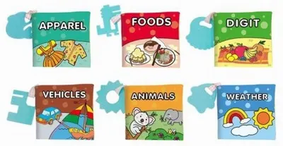 Set de cărticele senzoriale pentru bebeluși Raya Toys - Cu inele pentru dentiție, 6 piese