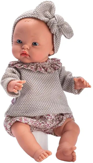 Păpuşă Asi Dolls -Bebeluşul Alex, purtând un body şi un pulover gri, 36 cm