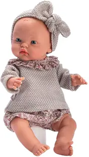 Păpuşă Asi Dolls -Bebeluşul Alex, purtând un body şi un pulover gri, 36 cm