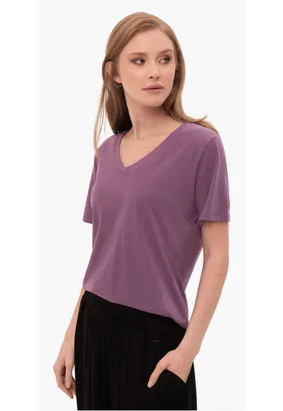 Tricou T-Lea pentru femei - violet - cu decolteu in V - Violet
