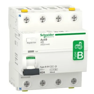 Intreruptor Diferential RCCB Acti9 iID Schneider A9Z51440, 4P, 40A, 30mA, Tip B-EV